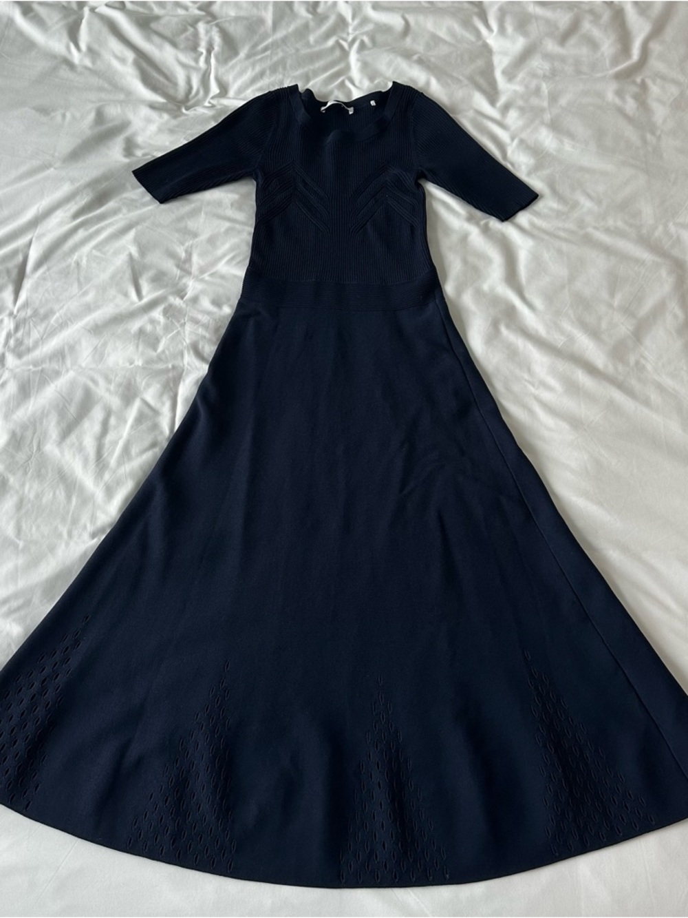 Sandro Navy Maxi Knit Dress with Elbow Sleeves
